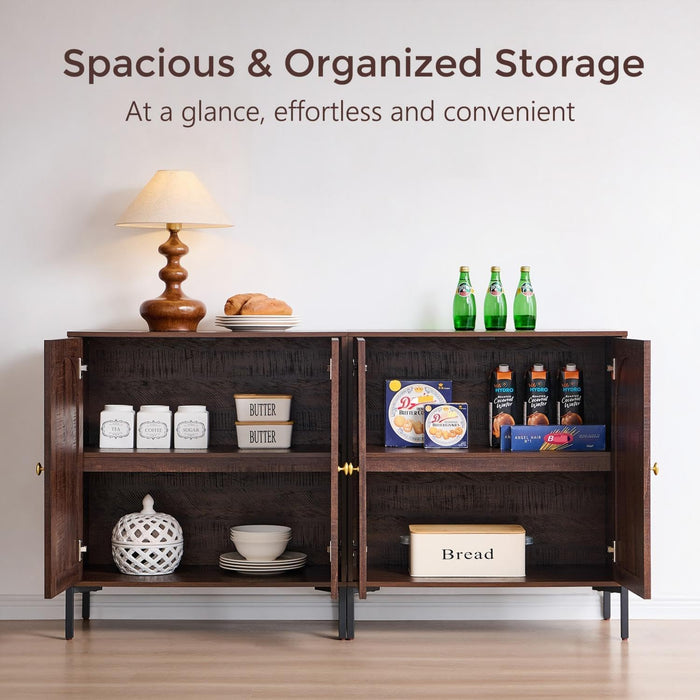 92.63" W Modern Arched Sideboard Buffet Cabinet with Storage, Brown | Fluted Arch Sideboard Cabinet W/Adjustable Shelves, Wooden Modular Kitchen Cabinet for Dining& Living Room, Entryway