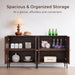 92.63" W Modern Arched Sideboard Buffet Cabinet with Storage, Brown | Fluted Arch Sideboard Cabinet W/Adjustable Shelves, Wooden Modular Kitchen Cabinet for Dining& Living Room, Entryway