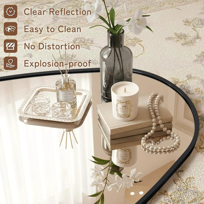 Irregular Full Length Mirror -Black Decor Floor Mirror with Stand 63"X 24"