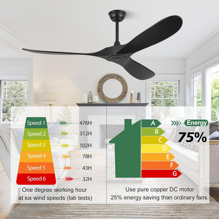Premium 52 Inch Black Ceiling Fan With Remote Control
