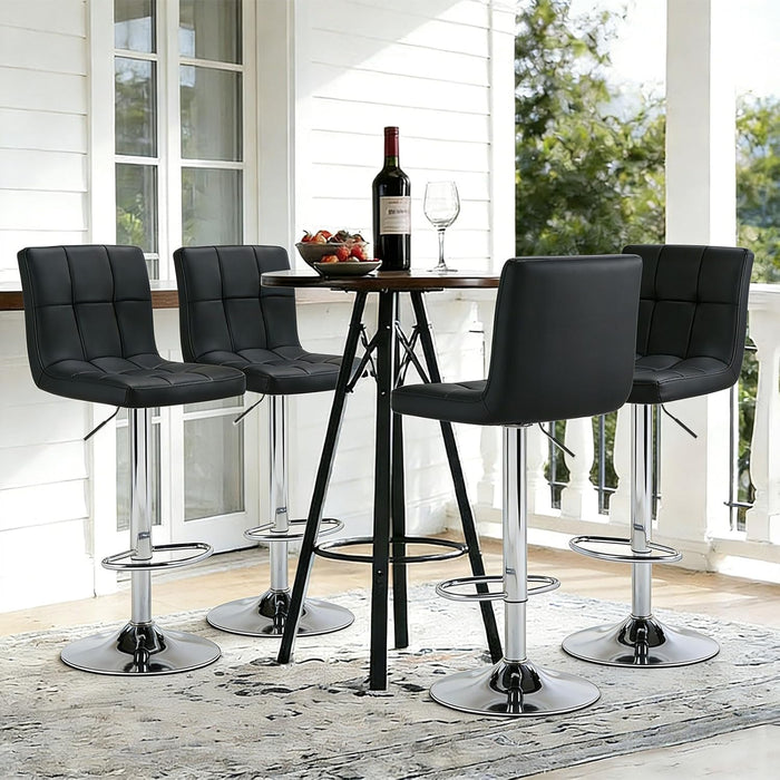 Bar Stools Set of 4, 24 Inch Counter Height Bar Chairs, Upholstered Modern Kitchen Barstools with Metal Base, PU Leather Saddle Stools for Kitchen Island, Inky Black