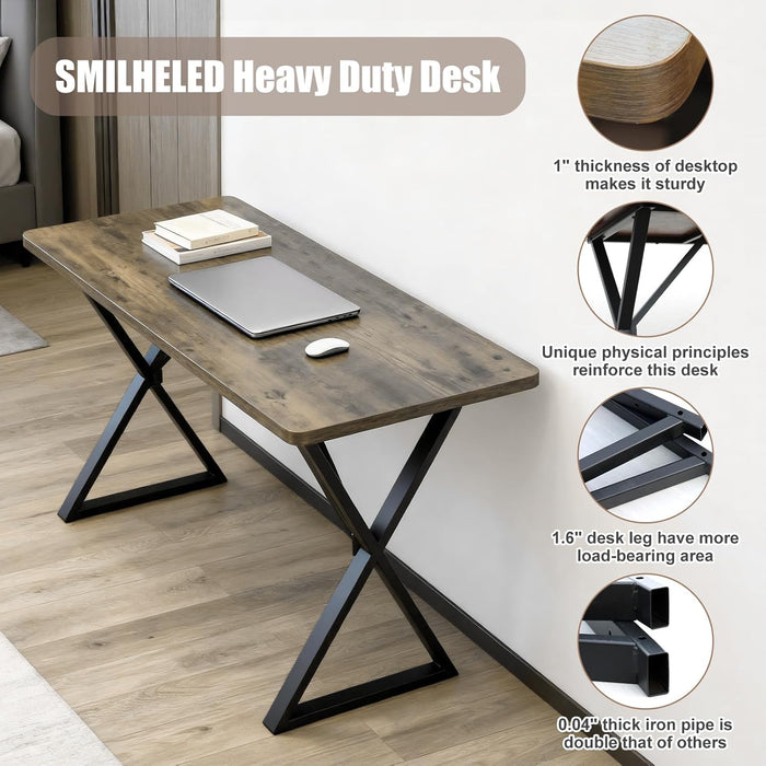 Heavy Duty Office Desk 47.2" – 800 Lbs Capacity, 45 Lbs Net Weight (Double the Average), 1" Thick Desktop, 1Mm Steel Frame, No Wobble for Home Office Gaming