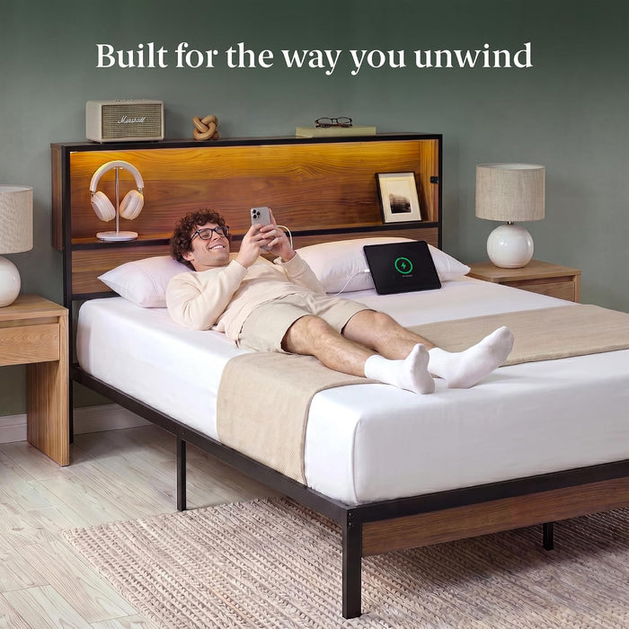 Kai Platform Bed Frame, RGB LED Lights, USB Charging Station, Queen