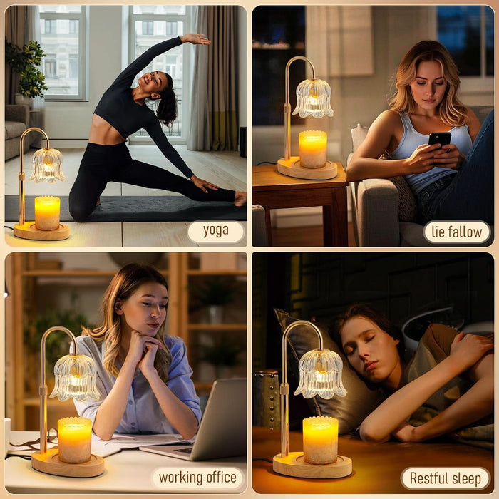 Electric Candle Warmer Lamp with Timer - Flame-Free 4-Level Dimming, Height Adjustable Gifts for Mom Women Friend, Birthday Housewarming Home Bedroom Decor