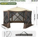 12X12Ft Pop up Canopy Tent, 6-Sided Pop-Up Gazebo Screen Tent with Mesh Windows, Outdoor Canopy Shelter Tent with Carrying Bag, Large Shade Tents for Camping, Backyard, Patio, Lawn, Brown