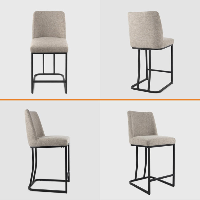 Counter Height Bar Stools Set of 2, 24 Inch Seat Height Bar Chairs for Kitchen Island, Linen Fabric Upholstered Barstools with Metal Feet for Dining Room, Sand Color