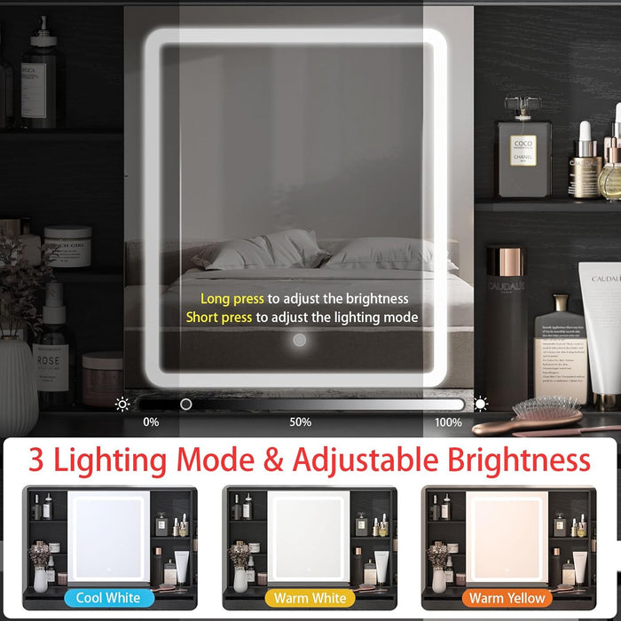 Black Makeup Vanity Desk With IlluminatedMirrorLED