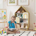 Natural Wood House Shaped Kids Dollhouse Bookshelf