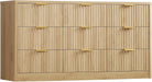 63" Dresser for Bedroom with 9 Drawers, Modern Dressers & Chest of Drawers with Metal Handles, Fluted Dresser, Wood Closet Clothes Storage Organizer for Living Room, Hallway, Natural