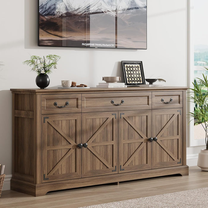 65" Large Sideboard Buffet Storage Cabinet with 3 Drawers and 4 Doors | Farmhouse Kitchen Sideboard Buffet Coffee Bar Wine Bar Cabinet with Storage for Living Room(Walnut)
