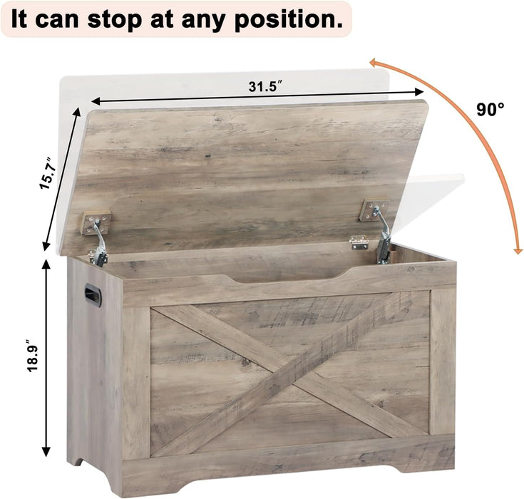 Grey Weathered Hardwood Storage Chest Bench Hinges