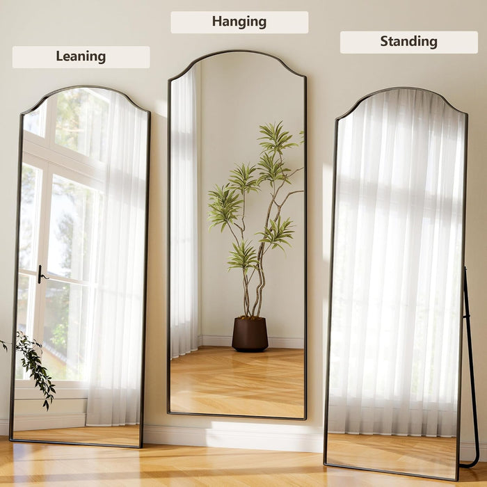 Arched Full Length Mirror Full Body Mirrors with Unique Scalloped Corner Design 24 X 65 Inch Wall Mirror Full Length for Bedroom Living Room Black