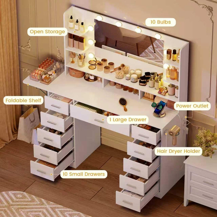 SnowWhite Vanity Desk With Foldable Extended Desktop