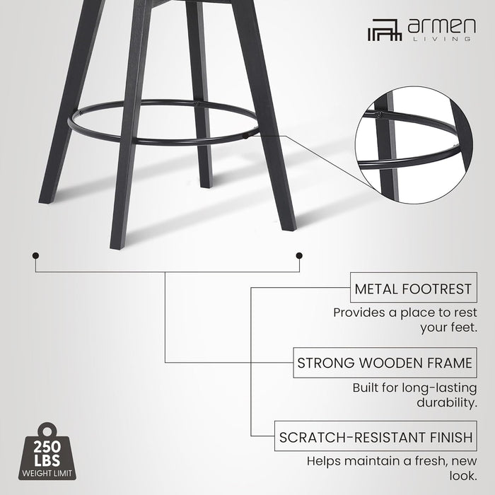 Baylor Mid Century Modern Swivel Bar Stool for Kitchen Island Counter in Gray Faux Leather and Black Wood, 26" Seat Height