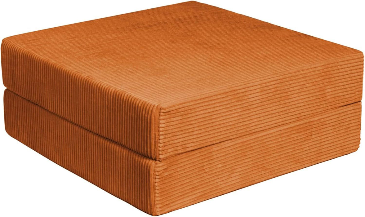 2-Piece Modular Corduroy Ottoman – Boneless Convertible Floor Sleeper & Guest Seating Mat – Pet-Friendly, High-Density Certipur-Us Foam, Washable Covers, Anti-Slip Base – Orange