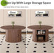 Dining Table for 4-6, 63“Extendable round Dining Room Kitchen Table with 2-Tier Storage Shelf, Fluted Wood Table with Slide Door, Expandable Wood Oval Dinner Furniture with Pedestal Base (Walnut)