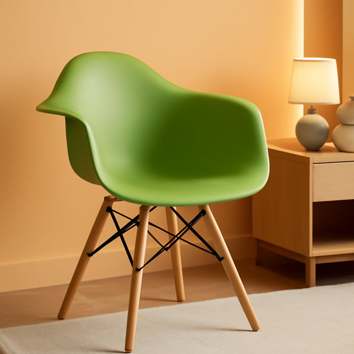 Alonza Series Green Plastic Chair with Wooden Legs