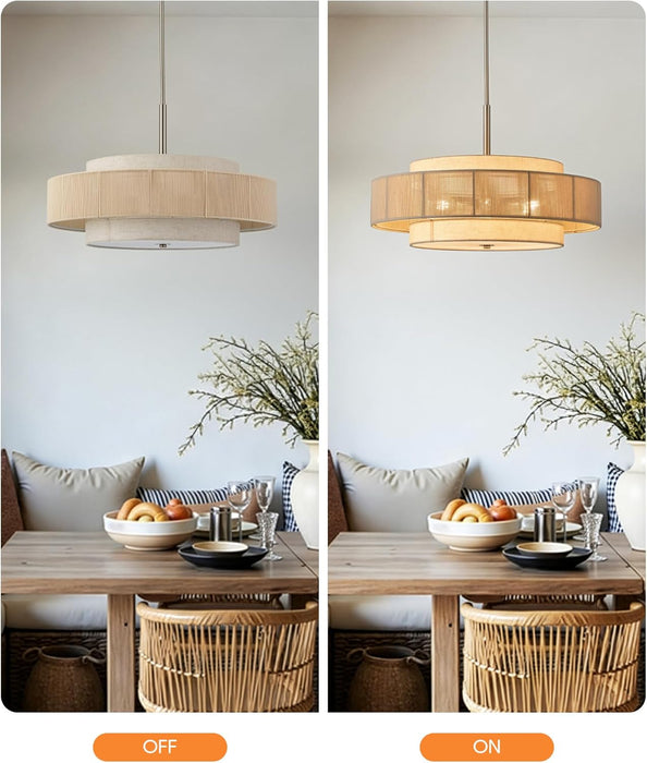 23.6-Inch Rattan Drum Chandelier 6-Light Nickel Finish