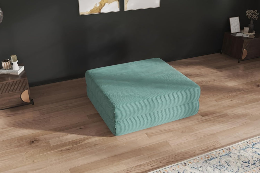 2-Piece Modular Corduroy Sage Green Ottoman – Boneless Convertible Floor Sleeper & Guest Seating Mat – Pet-Friendly, High-Density Certipur-Us Foam, Washable Covers, Anti-Slip Base