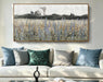 Large Vintage Framed Canvas Wall Art for Living Room, Rustic Farmhouse Countryside Windmill and Barn Landscape Painting, Retro Wildflower Field Meadow Print, 48"X24" Ready to Hang