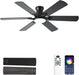 Ceiling Fans with Lights, 52 Inch Low Profile Ceiling Fan with Light and Remote, Flush Mount, Quiet, Reversible, 3CCT, Dimmable, Black RGB Ceiling Fan for Bedroom, Living Room, Indoor/Outdoor