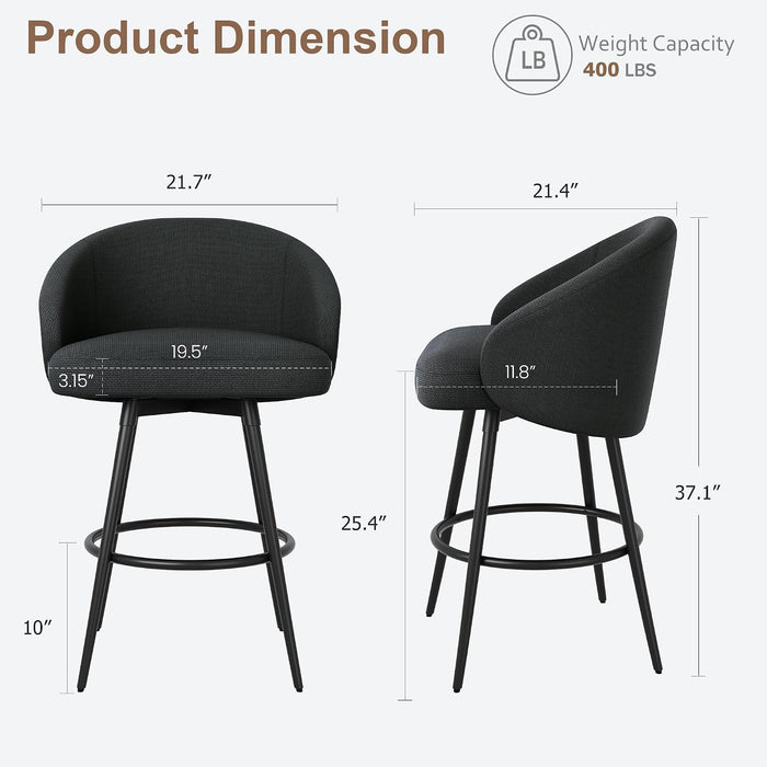 25.4″ 360° Swivel Bar Stools Set of 2 for Kitchen Island, Black