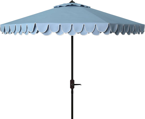 Outdoor - Valance 9-Foot Crank Patio Umbrella - Baby Blue & White Canopy - Brown Aluminum Pole - Decorative Petal Valance Trim - Ideal for Patio, Deck, Poolside, Backyard (PAT8006U)
