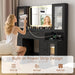 55" Vanity Desk with Mirror & Lights, Fluted Makeup Vanity with 8 Drawers & 4 Cabinets, Tempered Glass Top, RGB Cabinet Lighting, 3-Color Dimmable Mirror, and Charging Station
