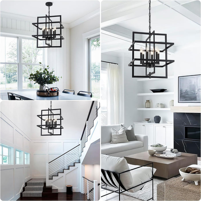 Black Industrial Geometric Pendant Lighting 6 Light