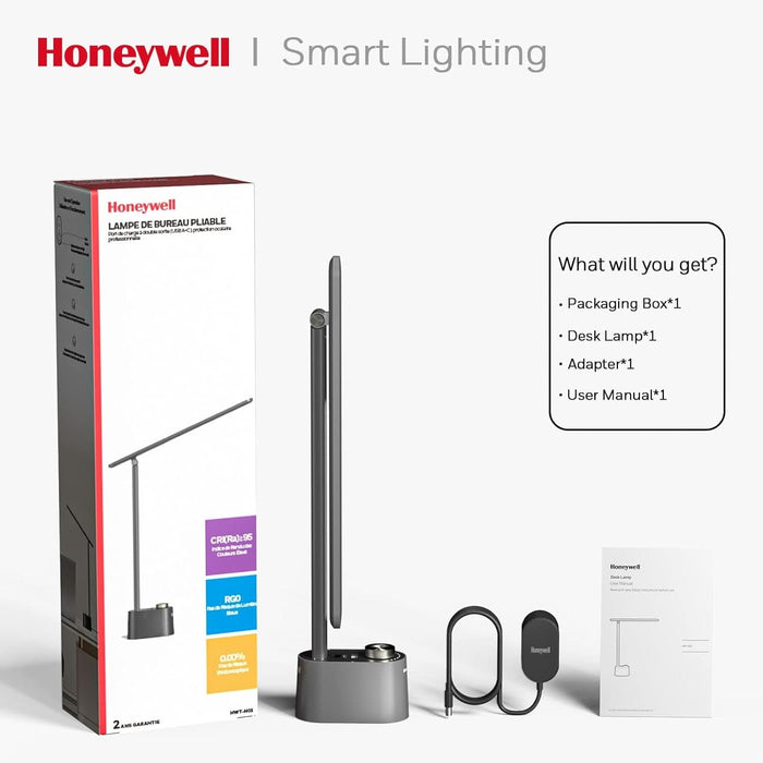 HWT-H01 LED Desk Lamp Stepless Dimmable Table Lamp with USB A+C Dual Charging Port Eye-Caring Foldable Desk Light with 3 Color Modes for Home Office Bedroom Reading Study Sunturalux (Gray)