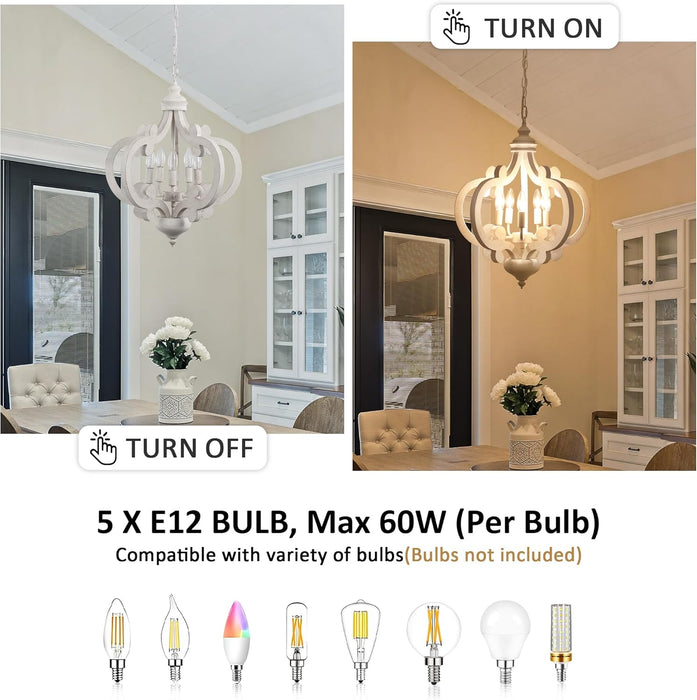 White Farmhouse Chandelier Five Light Pendant Fixture