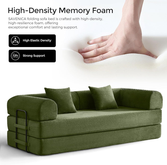 Green Convertible Sofa Bed With Removable Armrests