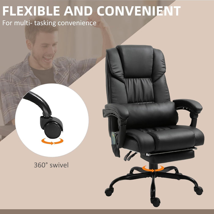High Back Massage Office Chair with 6 Vibration Points, PU Leather Reclining Computer Chair, Ergonomic Desk Chair with Footrest Adjustable Height and Remote, Black