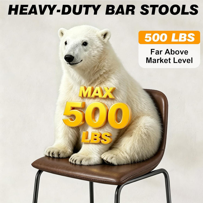 TAVR Counter Height Stools Set of 2, 24 Inch Barstools Hold up to 500 Lbs | Armless Faux Leather Bar Stools with Sturdy Metal Legs & Soft Backrest for Kitchen Island, Coffee Shop, Brown