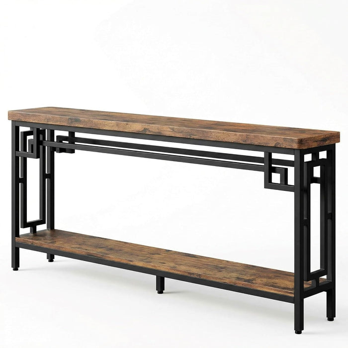 70.9" Long Console Table, 2-Tier Long Narrow Console Table behind Couch for Display with Central Support Frame, Industrial Long Entryway Table for Entryway and Living Room