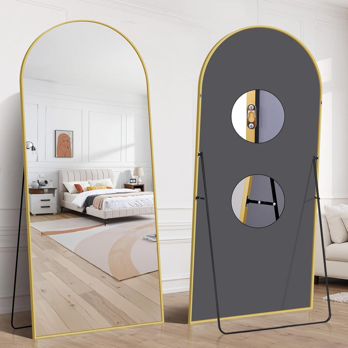 71"X30" Arched Full Length Mirror, Large Floor Mirror with Aluminum Alloy Frame Standing Hanging or Leaning Wall-Mounted Mirror, Vanity Mirror for Living Room and Bedroom,Gold