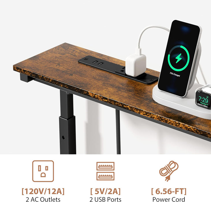 2 Pack Adjustable Height Narrow Console Table with Power Outlets, 90" Long Sofa Table with Charging Station behind Couch Table Entryway Table for Living Room and Hallway – Rustic Brown