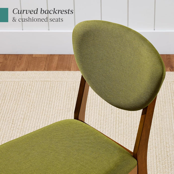 Dining Chairs Set of 2, Mid-Century Modern Upholstered Wood, Armless W/Seat Cushion, Padded Backrest - Walnut/Olive