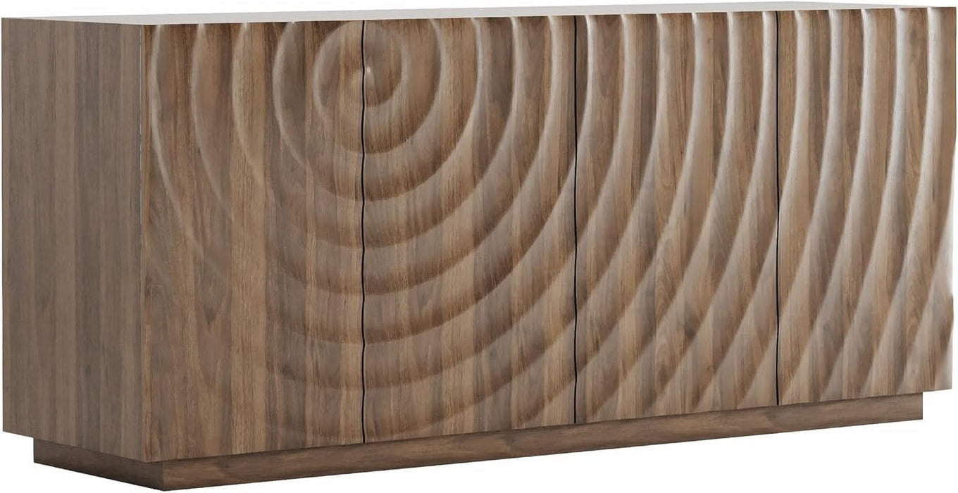 59" Modern Buffet Cabinet with 3D Water Ripple Doors, Sideboard Storage Cabinet with Wooden Base, Freestanding Credenza Console Table for Dining Room Living Room Entryway Coffee Bar, Walnut