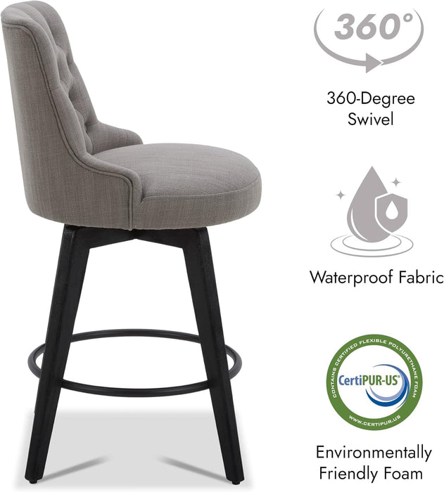 Modern Swivel Bar Stools, Performance Fabric Upholstered Counter Height Bar Stool with Back, Solid Wood Legs, 26" H Seat, Set of 2, Flint Grey