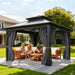 10X10Ft Gazebo Polycarbonate Hardtop Double Roof Canopy Outdoor with Netting and Shaded Curtains, Metal Frame Garden Tent for Patio, Backyard, Deck and Lawns, Grey