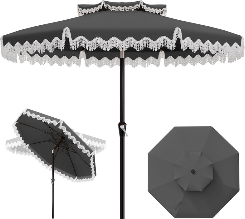 9FT 2 Tier Fringe Patio Umbrella W/Tilt