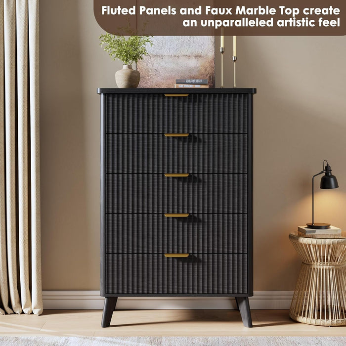 Five Drawer Dresser Anthracite Wood Curved Profile
