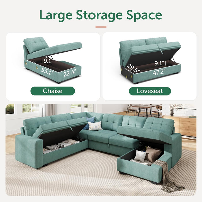 Sectional Sleeper Sofa Bed With Integrated Storage
