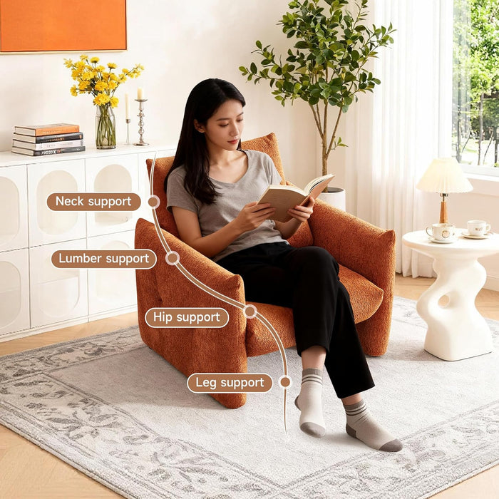 33.9" Accent Chairs, Modern Upgrade Sherpa Fabric Arm Chair Comfy Upholstered Armchair Leisure Single Sofa Chair with a Waist Pillow for Bedroom, Office and Living Room