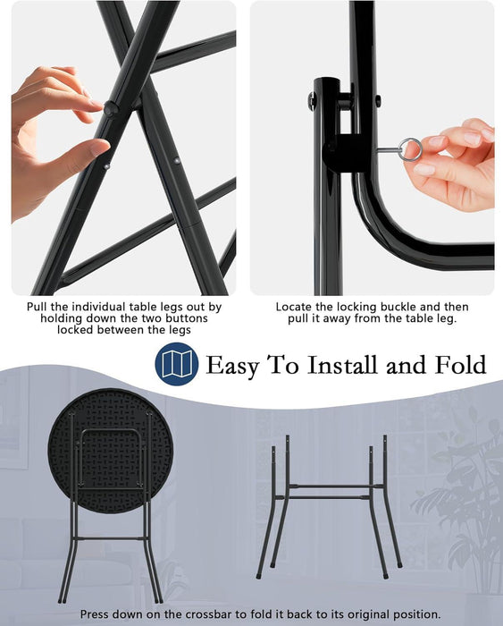 Round Folding Table, 32" Bar Height Tables for Parties and Commercial Events, Portable Plastic Table W/Thick Table Top, Metal Frame, Locking Legs, Indoor Outdoor Accessory, 2 Pack, Black