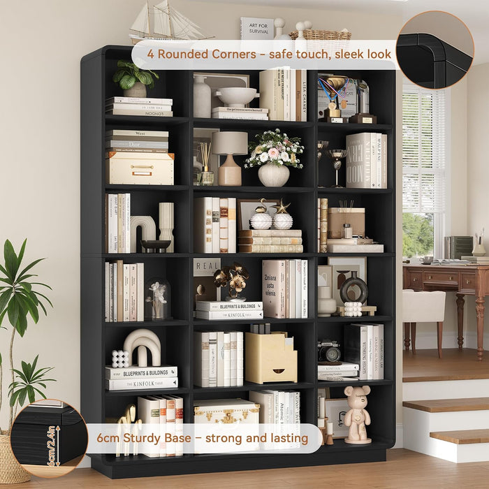 72" Triple Wide Bookshelf, 6-Tier Tall Bookcase, Black Book Shelf