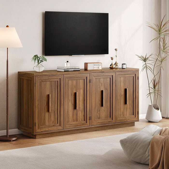 63 Inch Buffet Cabinet with Storage, 4 Square Doors, Brown
