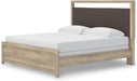 Signature Design by Ashley Hollymount King Size Bedframe, Bed Frame with Upholstered Panel Headboard, Touch LED Lighting with 3 Brightness Levels, Warm Oak Finish