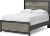 Signature Design by Ashley Jonnifer Full Panel Bed Frame with Headboard, Two‑Tone Textured Design, Engineered Wood and Decorative Laminate, Bedroom Furniture, Warm Gray and Matte Black